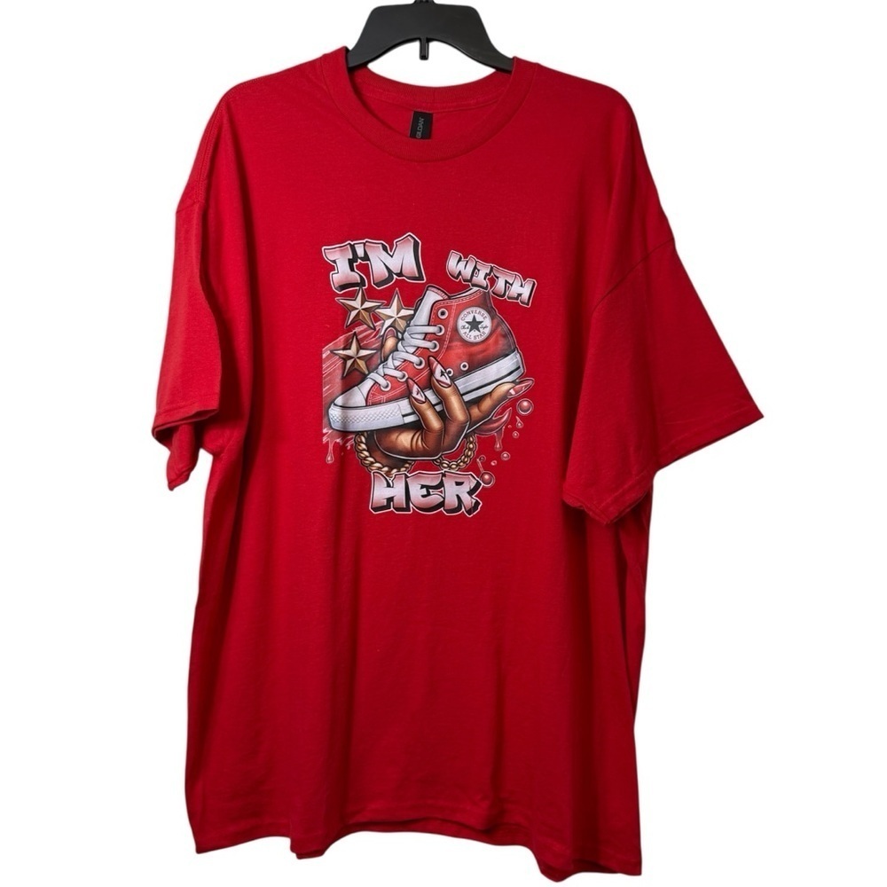 🧨 5/$25 Red Graphic Sneaker Tshirt I’m With Her - Picture 2 of 5